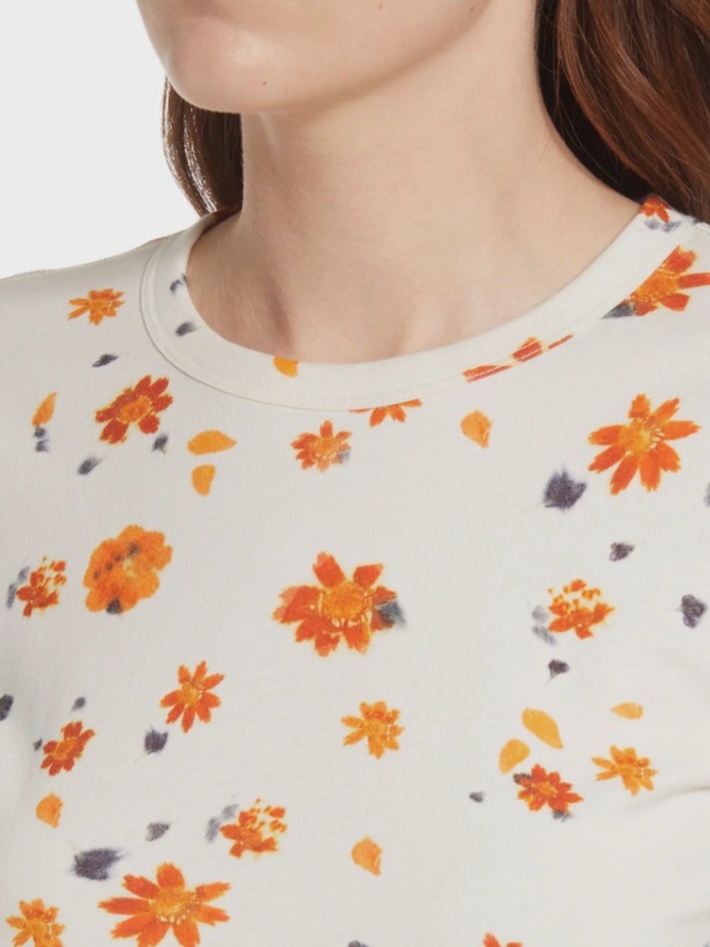 rag & bone All Over Poppy Floral Pima Cotton Jersey Tee White Orange Sz L - Picture 4 of 12